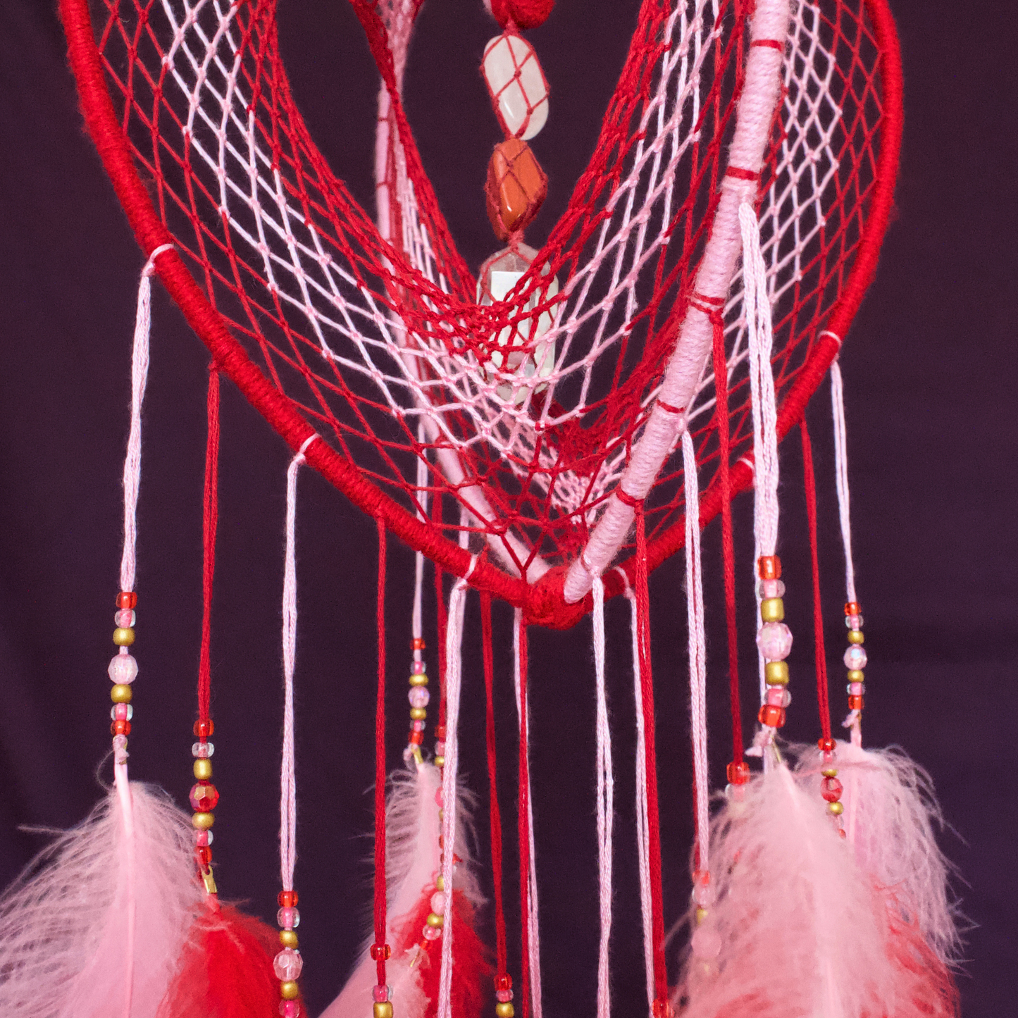Large Pink and Red 3D Heart-Shaped Dreamcatcher / 9" Crystal Heartcatcher