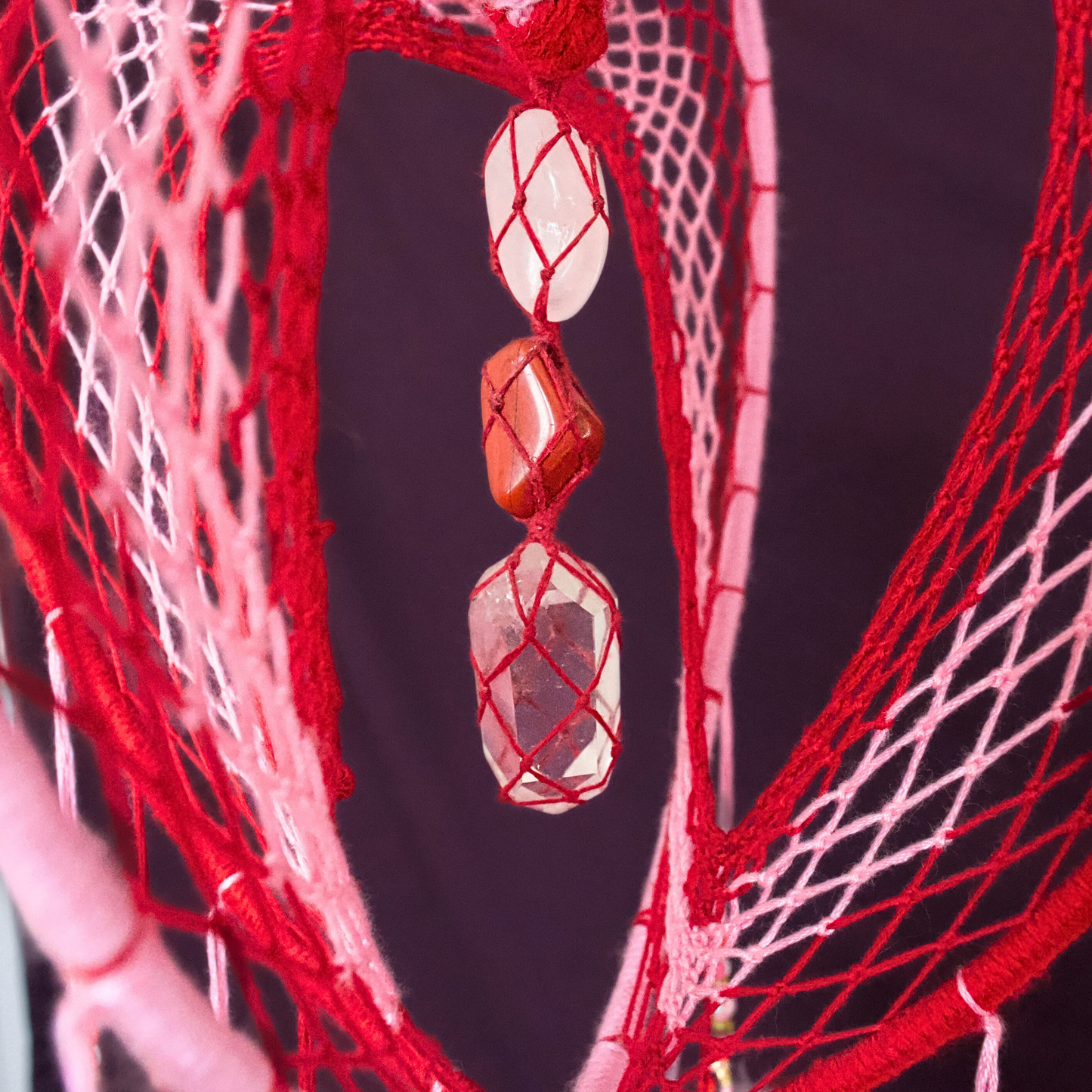 Large Pink and Red 3D Heart-Shaped Dreamcatcher / 9" Crystal Heartcatcher