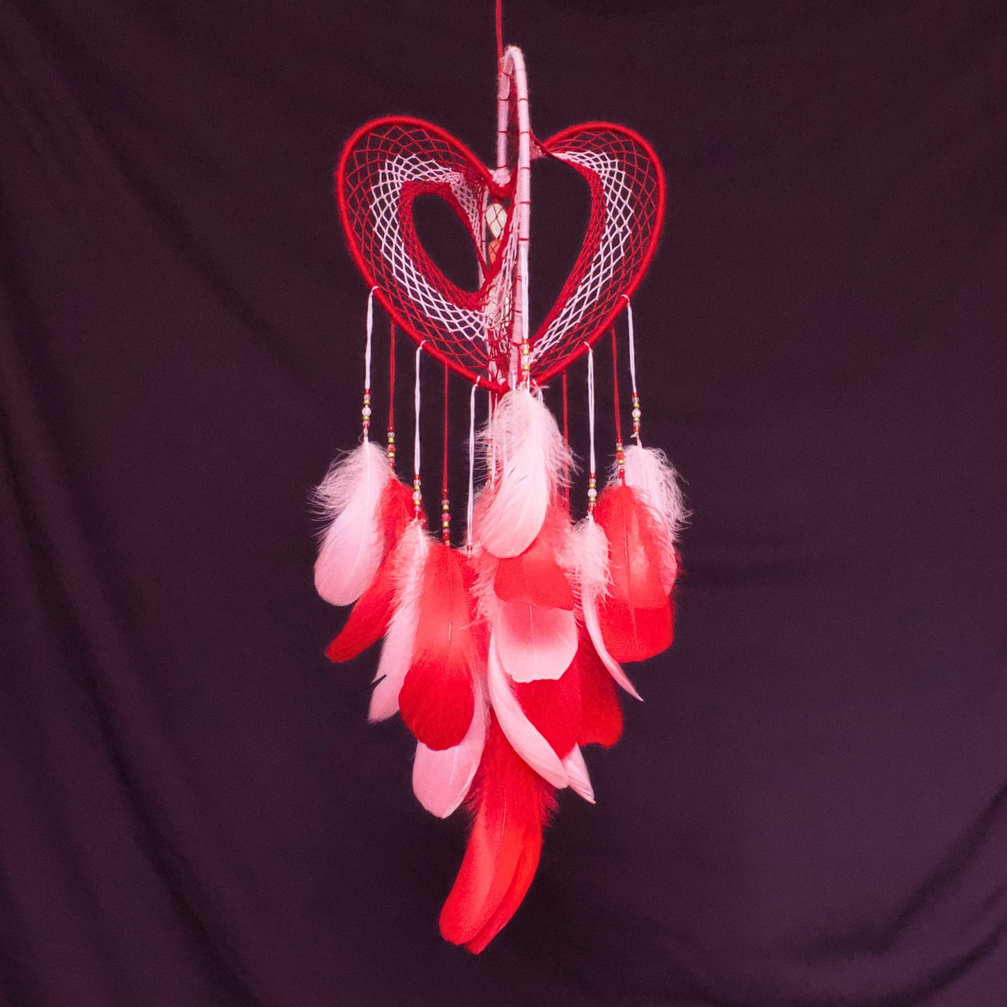 Large Pink and Red 3D Heart-Shaped Dreamcatcher / 9" Crystal Heartcatcher