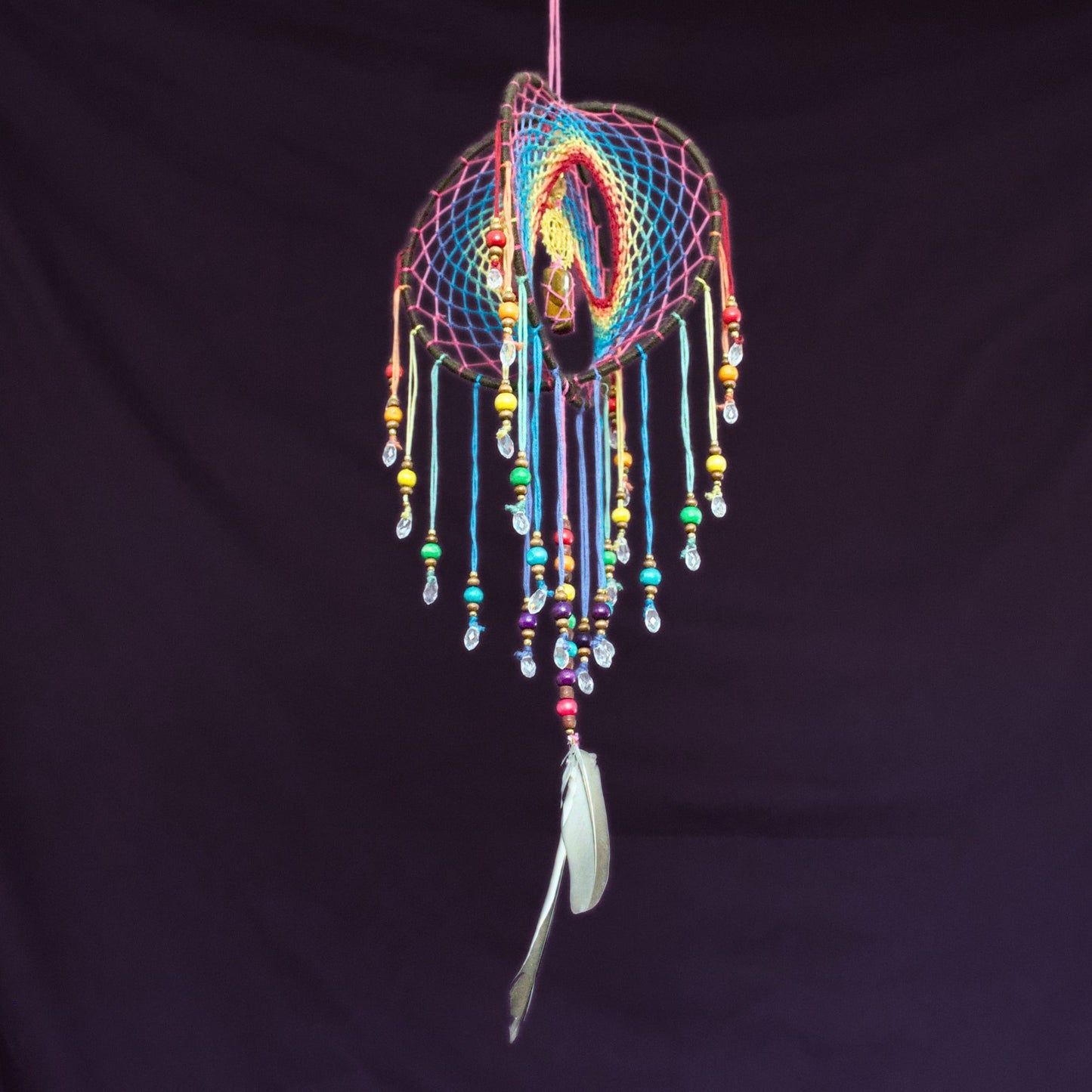 6" Tigers Eye Earthy Rainbow 3D Dreamcatcher Mobile / Crystal Seed of Life Double Dream Catcher