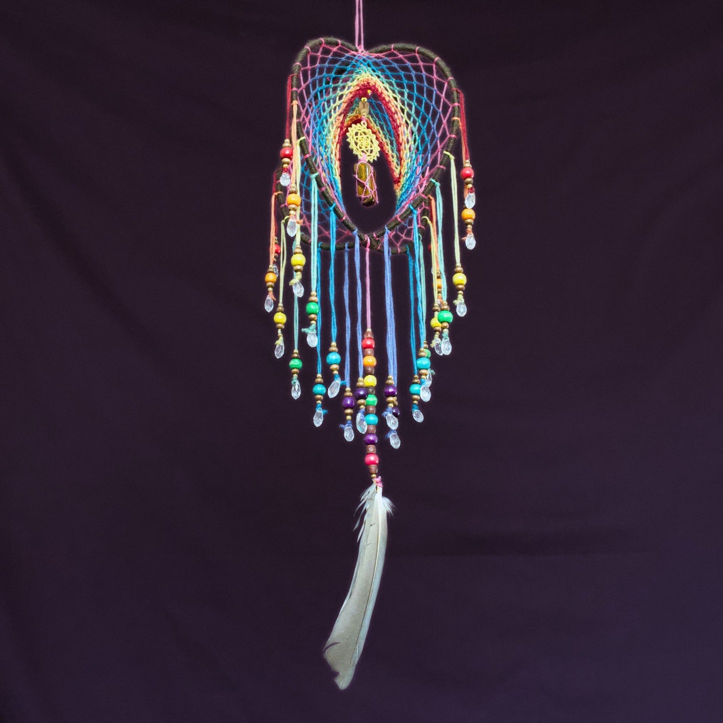 6" Tigers Eye Earthy Rainbow 3D Dreamcatcher Mobile / Crystal Seed of Life Double Dream Catcher
