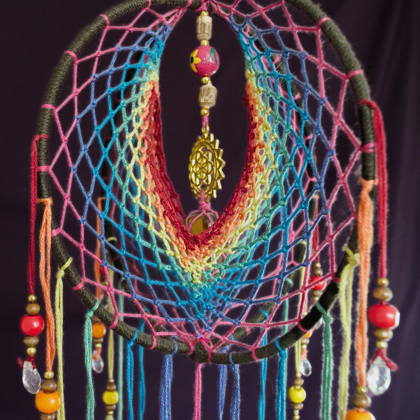 6" Tigers Eye Earthy Rainbow 3D Dreamcatcher Mobile / Crystal Seed of Life Double Dream Catcher