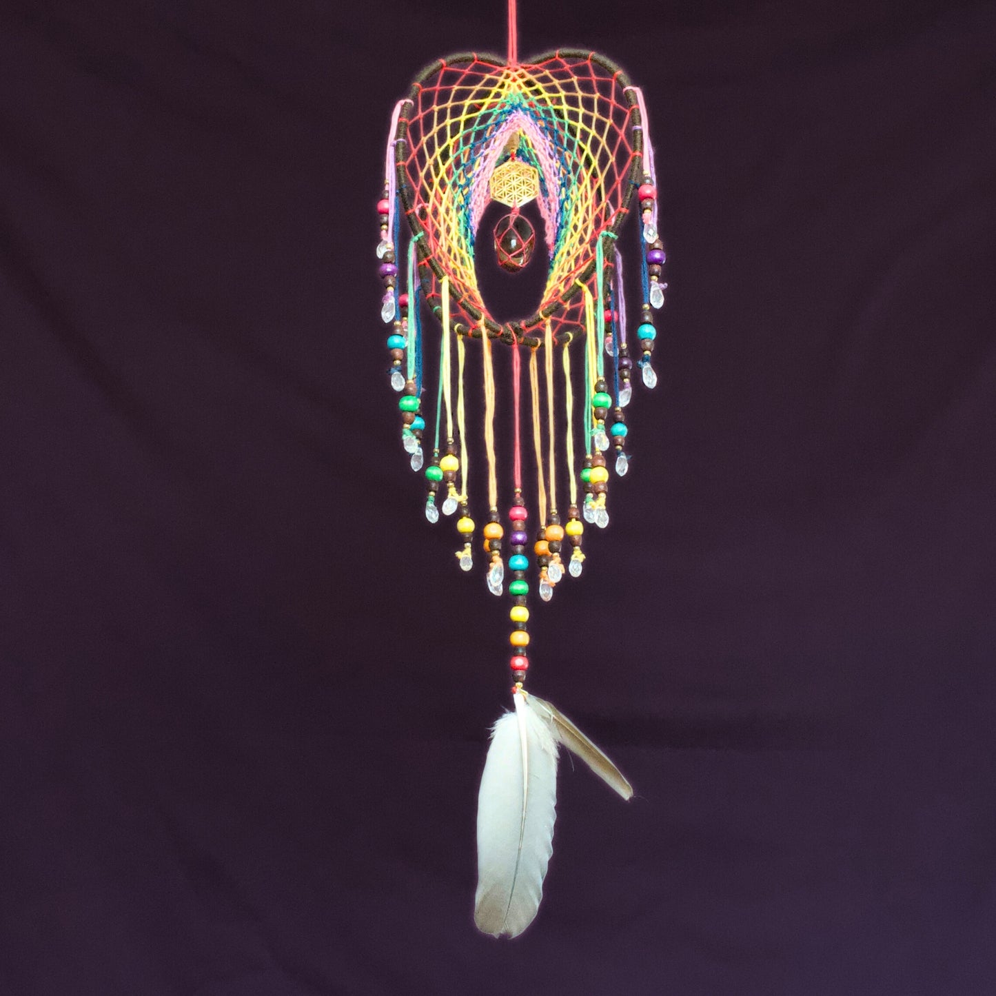 6" Smoky Quartz Earthy Rainbow 3D Dreamcatcher Mobile / Crystal Flower of Life Double Dream Catcher
