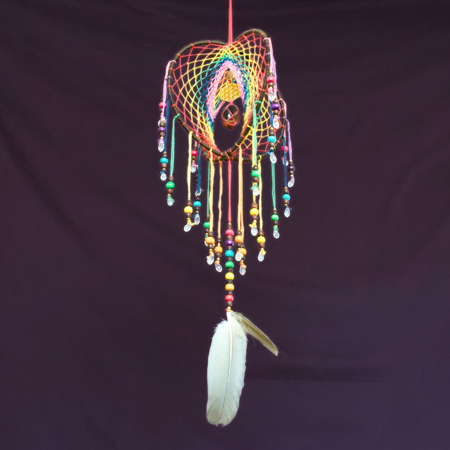 6" Smoky Quartz Earthy Rainbow 3D Dreamcatcher Mobile / Crystal Flower of Life Double Dream Catcher