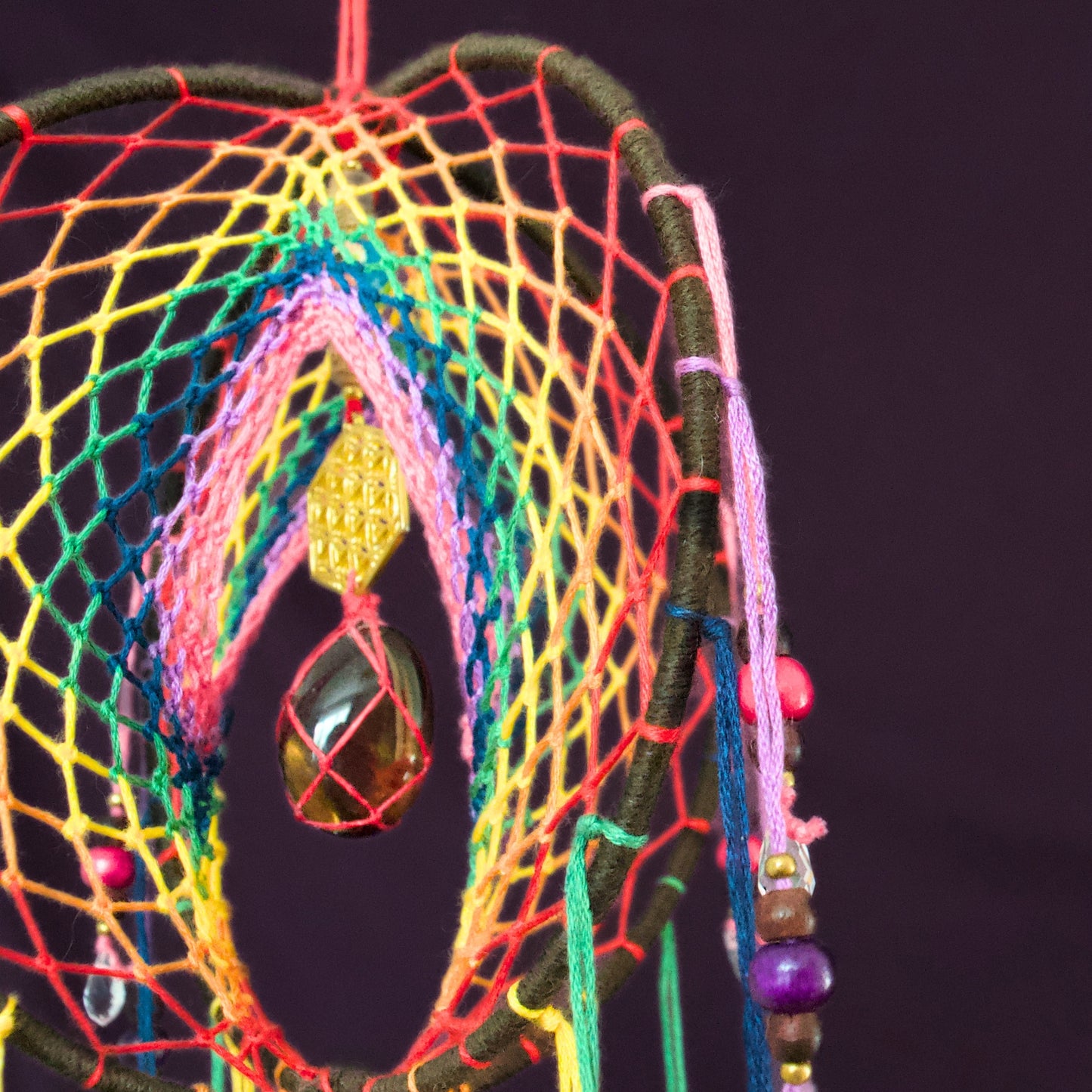 6" Smoky Quartz Earthy Rainbow 3D Dreamcatcher Mobile / Crystal Flower of Life Double Dream Catcher