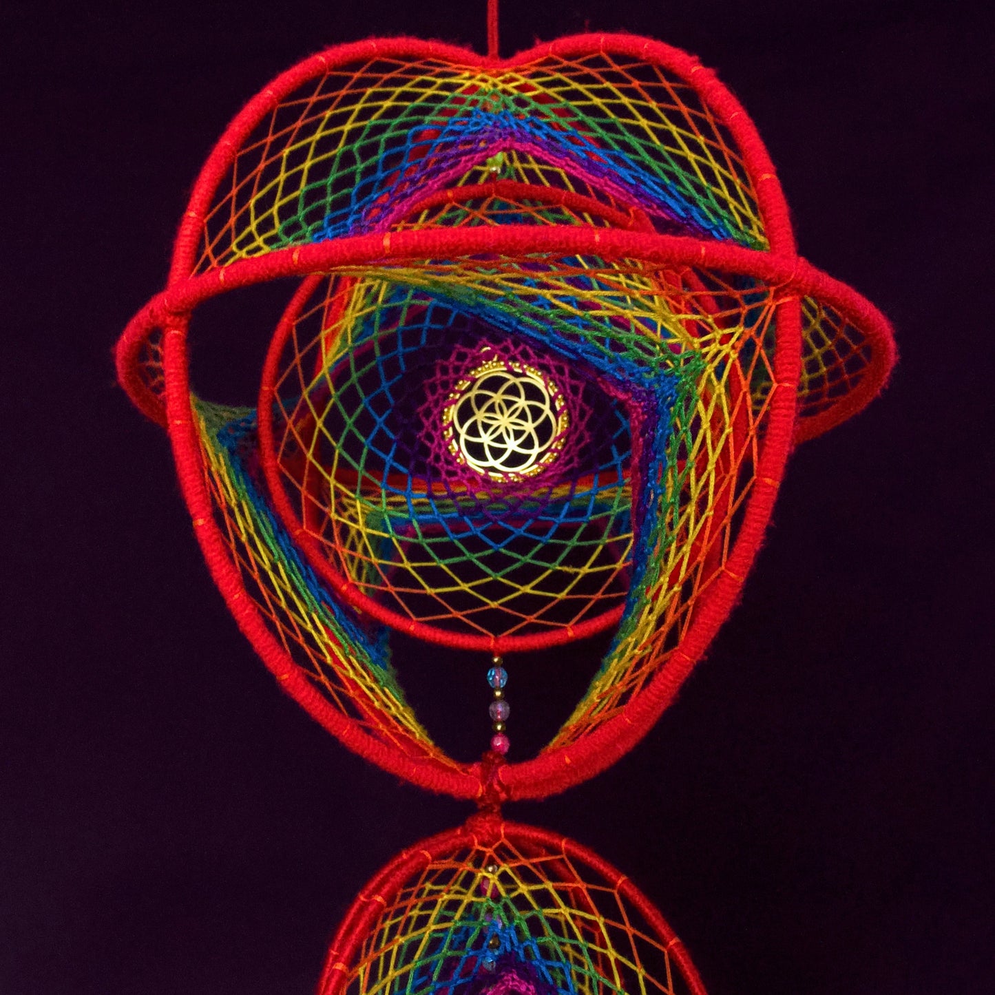 Seed of Life & Clear Quartz: Large Rainbow Double Dreamcatcher Mobile (9" & 6")