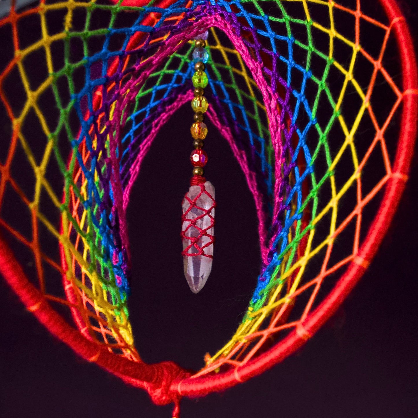 Seed of Life & Clear Quartz: Large Rainbow Double Dreamcatcher Mobile (9" & 6")