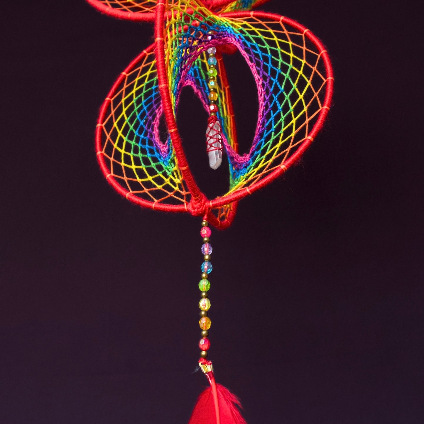 Seed of Life & Clear Quartz: Large Rainbow Double Dreamcatcher Mobile (9" & 6")
