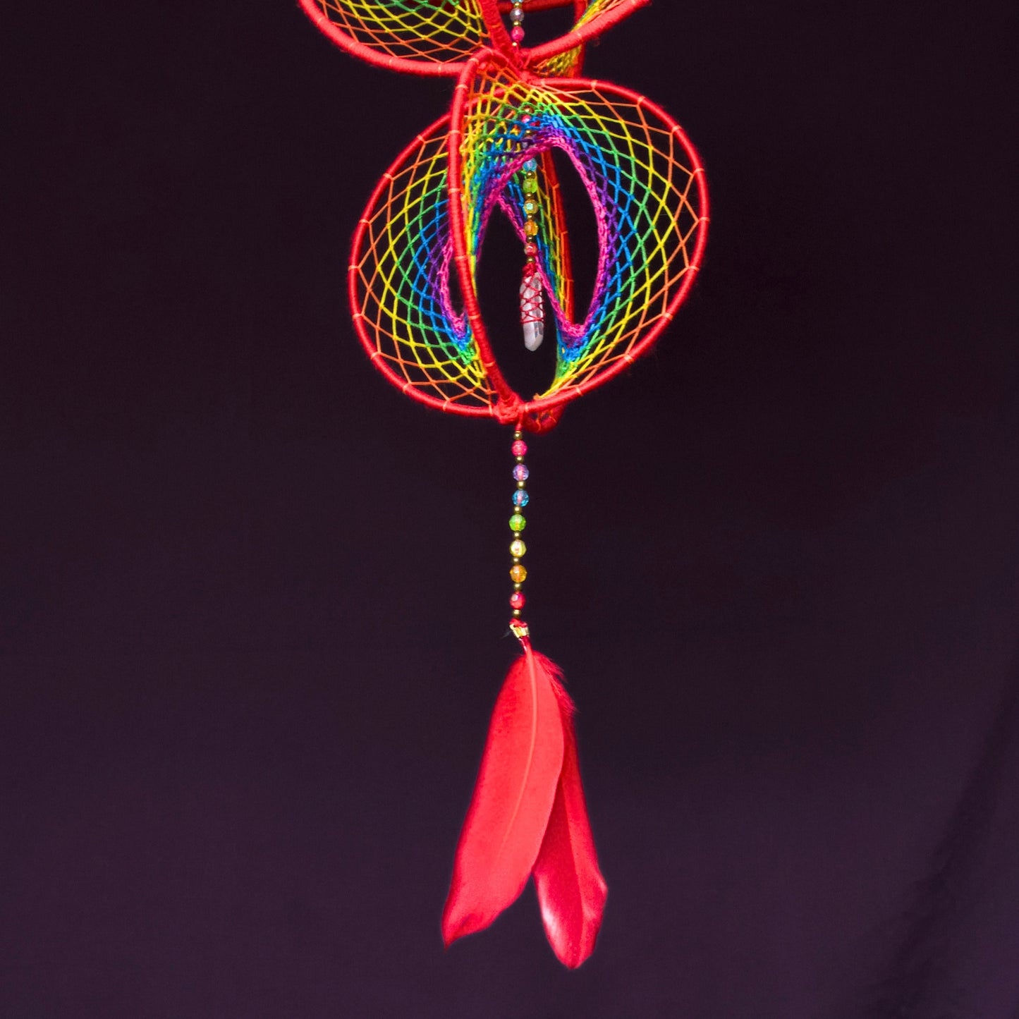 Seed of Life & Clear Quartz: Large Rainbow Double Dreamcatcher Mobile (9" & 6")