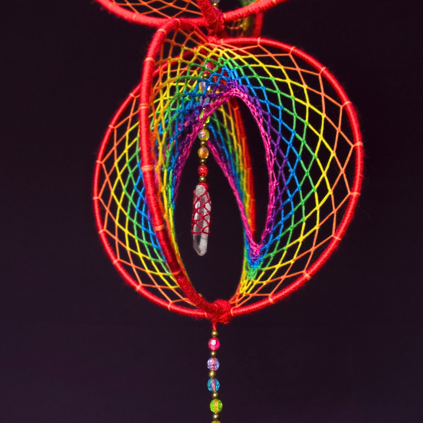Seed of Life & Clear Quartz: Large Rainbow Double Dreamcatcher Mobile (9" & 6")