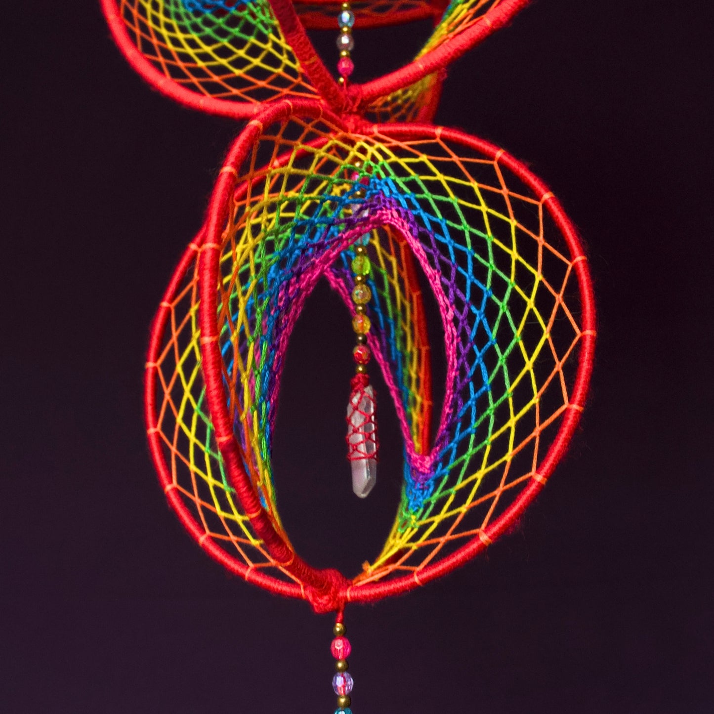 Seed of Life & Clear Quartz: Large Rainbow Double Dreamcatcher Mobile (9" & 6")