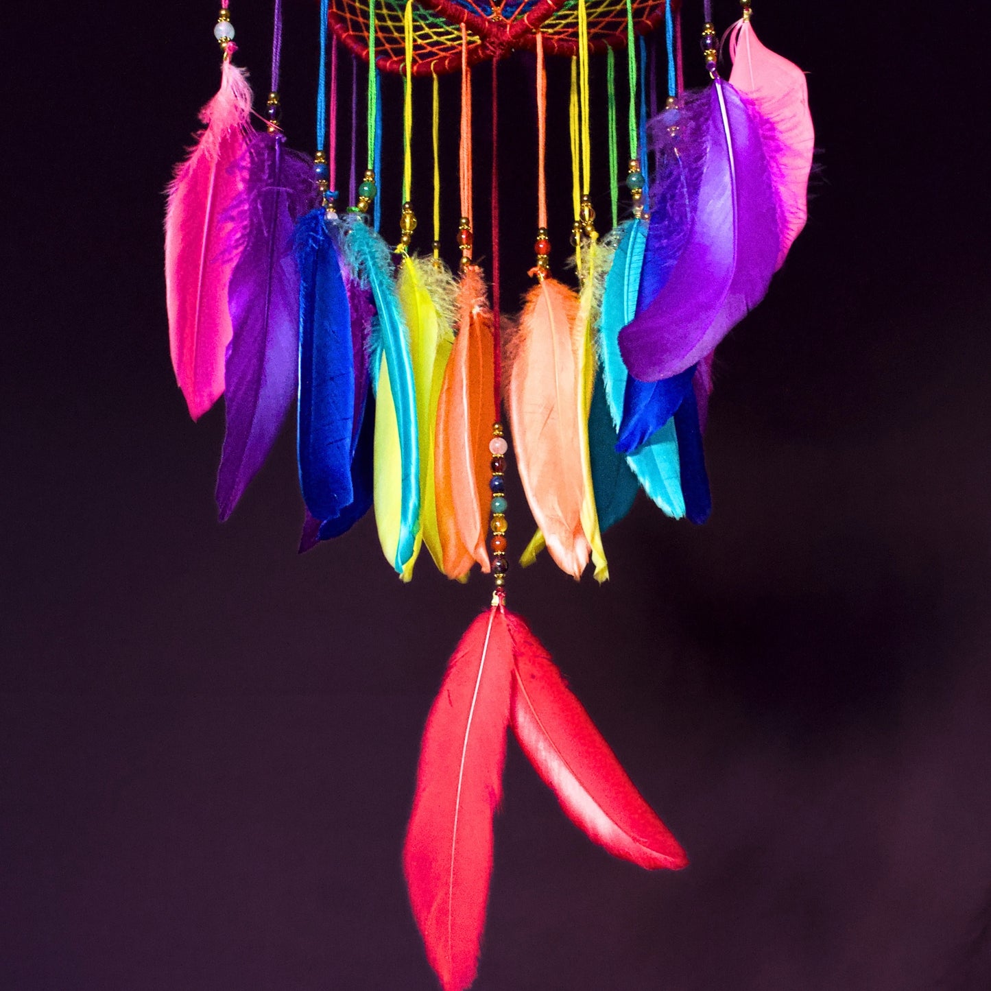 12" Large Rainbow 3D Dreamcatcher Mobile with Clear Quartz Point Centre