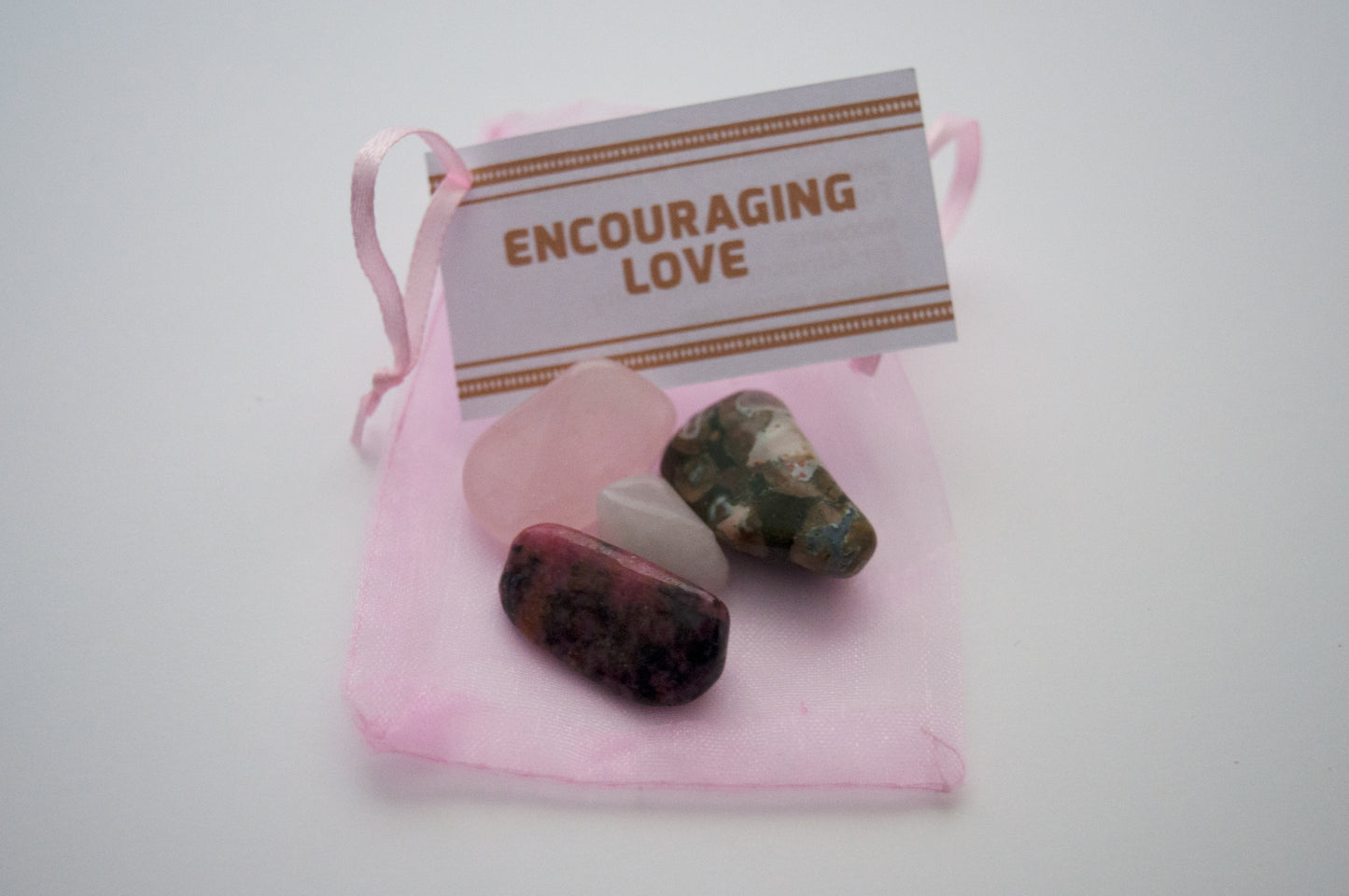 Encouraging Love Crystal Set / Meditation Gemstones in Organza Gift Bag with Tag