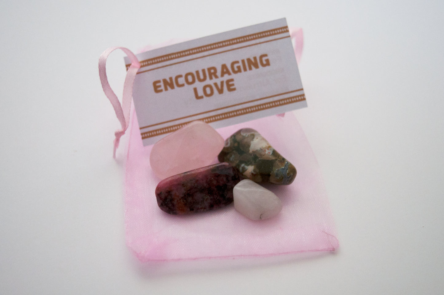 Encouraging Love Crystal Set / Meditation Gemstones in Organza Gift Bag with Tag