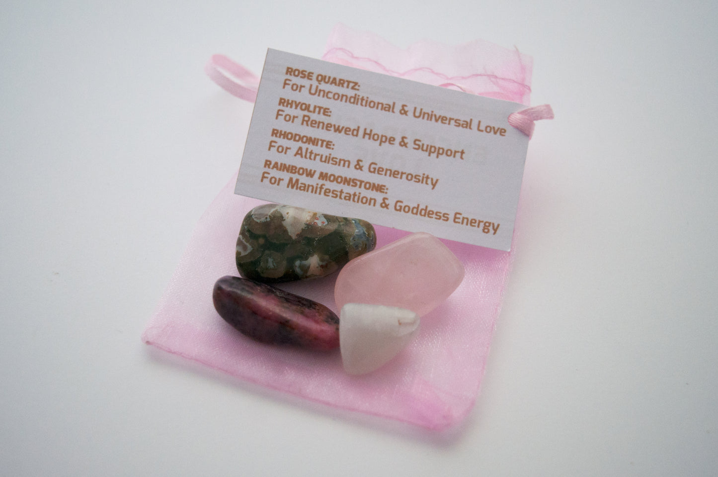 Encouraging Love Crystal Set / Meditation Gemstones in Organza Gift Bag with Tag