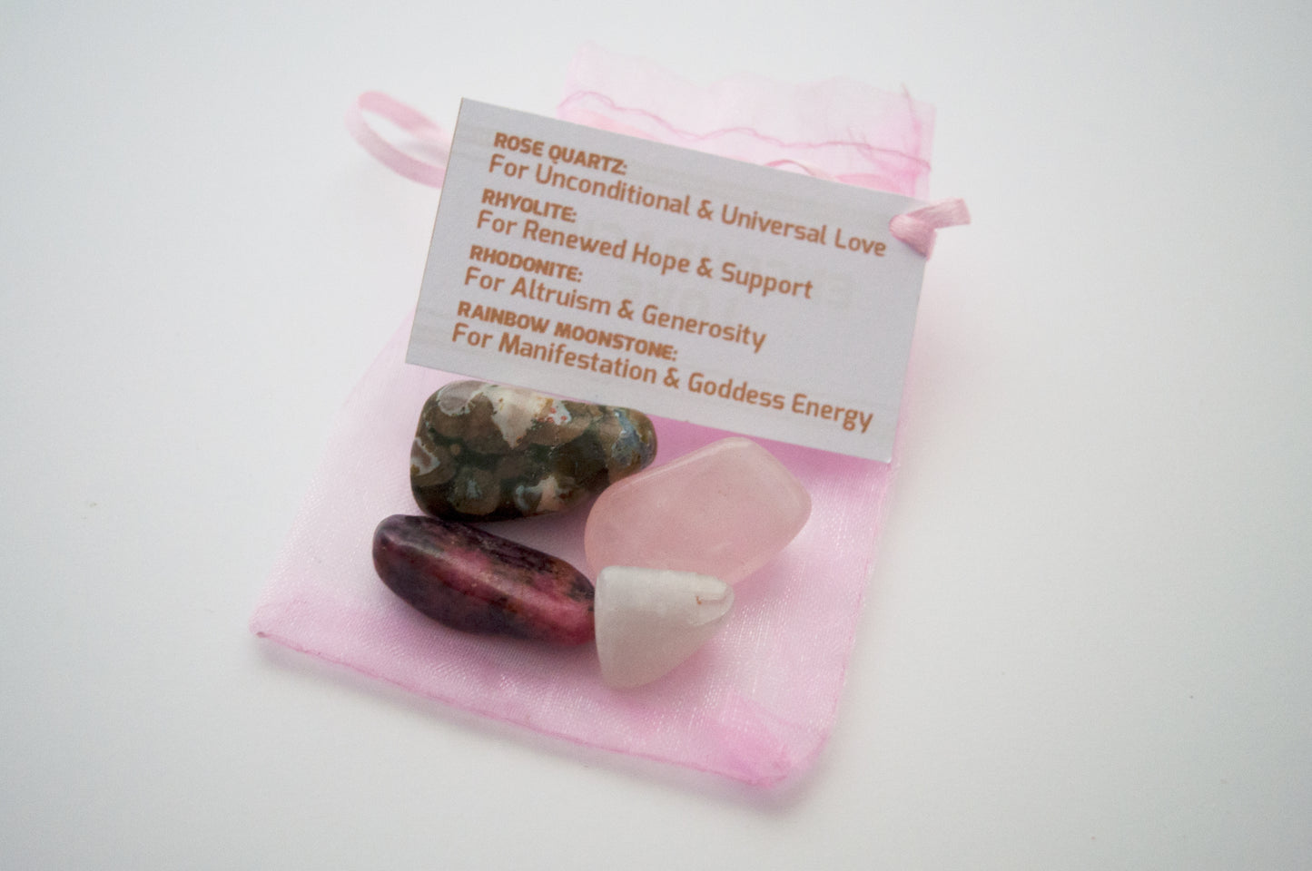 Encouraging Love Crystal Set / Meditation Gemstones in Organza Gift Bag with Tag