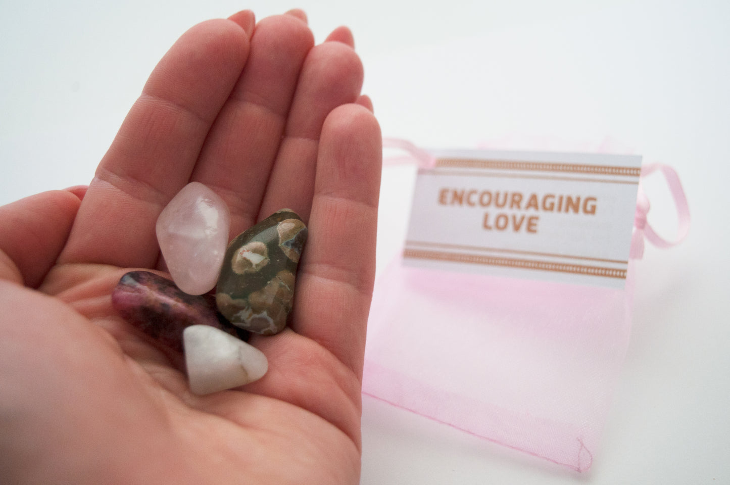 Encouraging Love Crystal Set / Meditation Gemstones in Organza Gift Bag with Tag