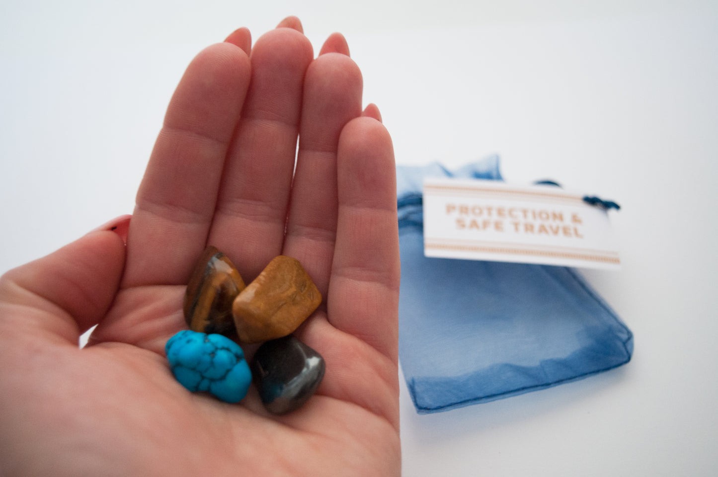 Protection & Safe Travel Crystal Set / Meditation Gemstone Set in Gift Bag with Tag / Calming Nerves, Anxiety, Stress