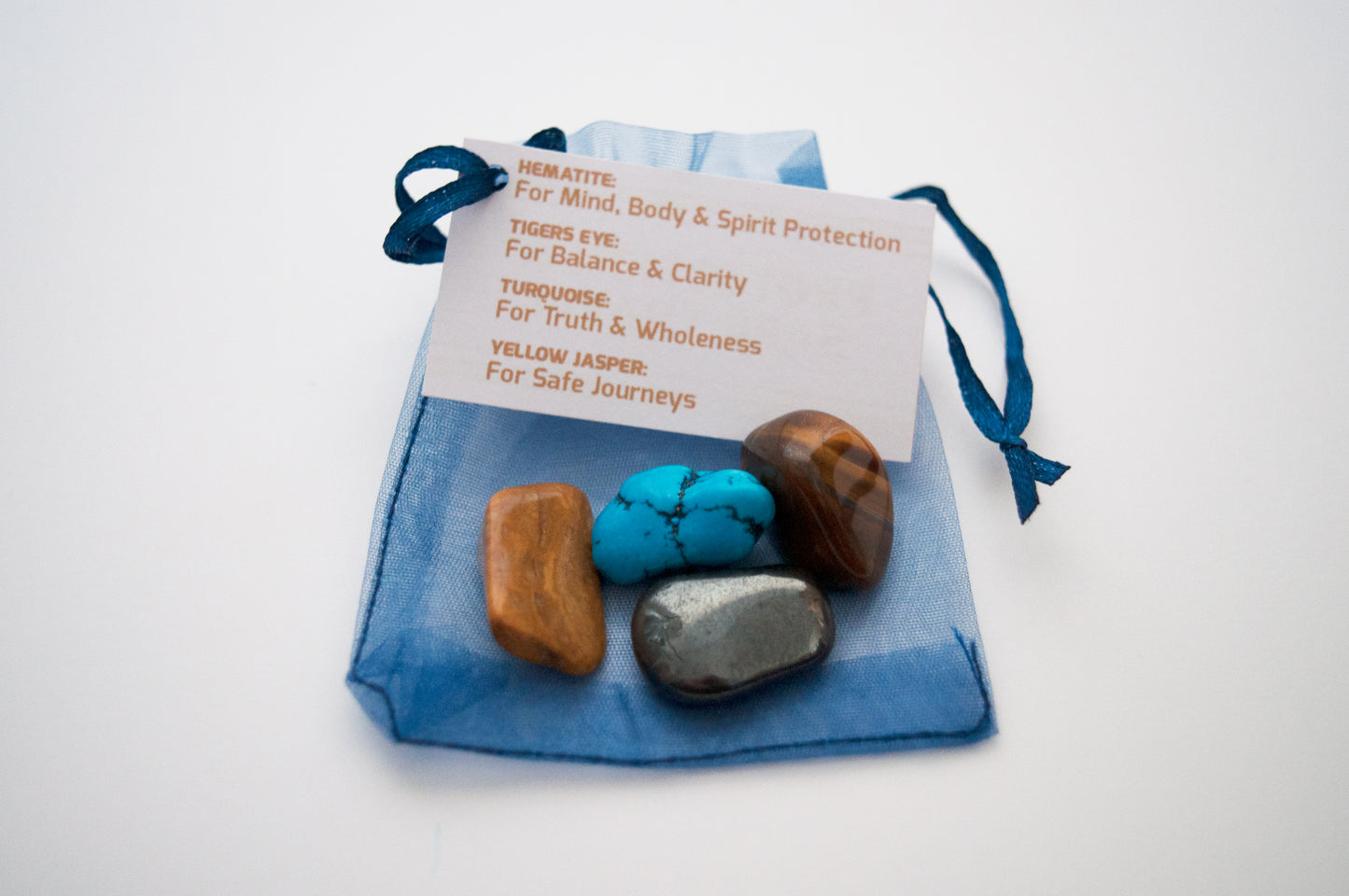 Protection & Safe Travel Crystal Set / Meditation Gemstone Set in Gift Bag with Tag / Calming Nerves, Anxiety, Stress