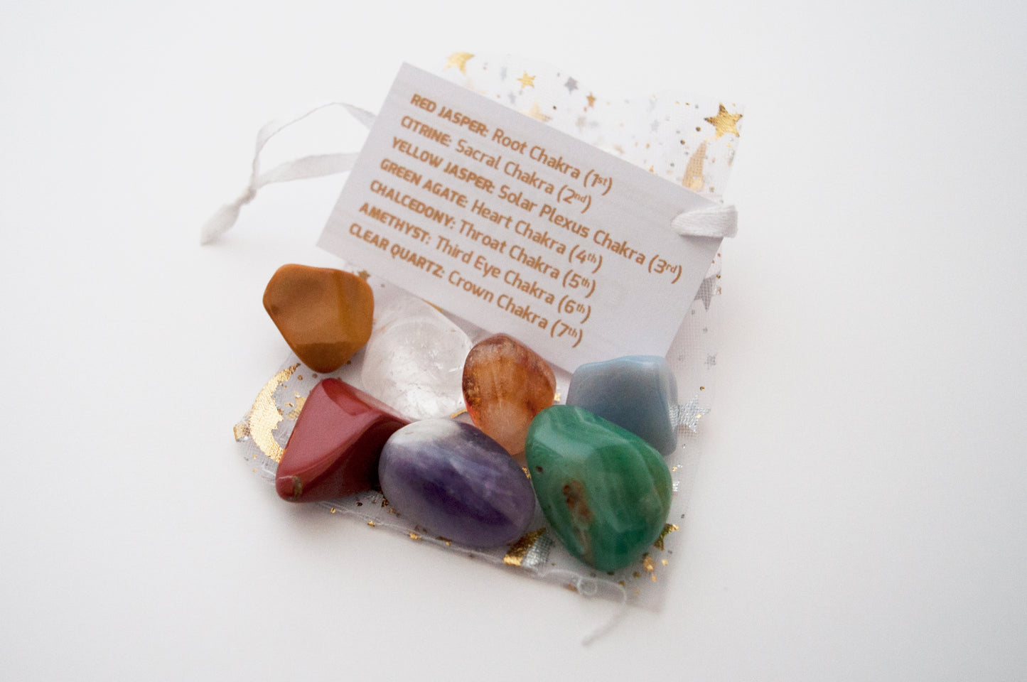 7 Chakra Crystal Set / Meditation Gemstones in Organza Gift Bag with Tag
