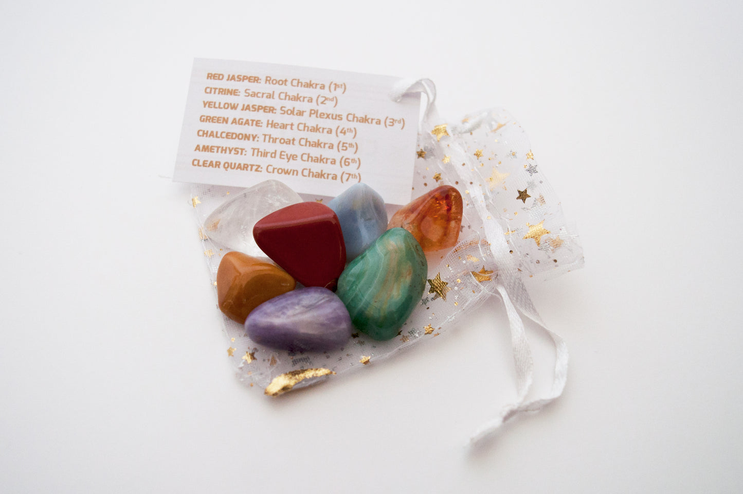 7 Chakra Crystal Set / Meditation Gemstones in Organza Gift Bag with Tag