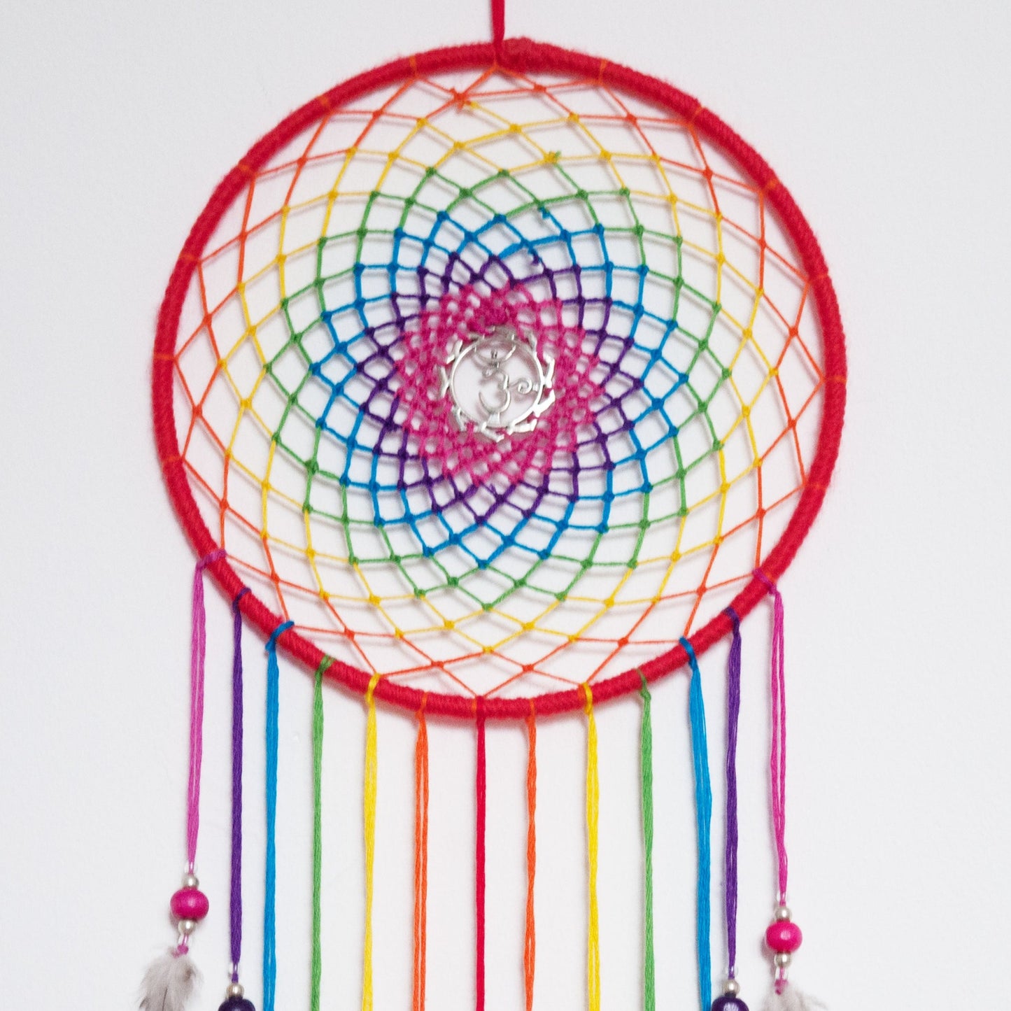 6" Rainbow Dreamcatcher with Silver Om Centre