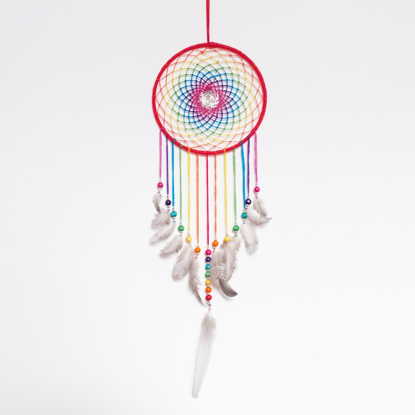 6" Rainbow Dreamcatcher with Silver Om Centre