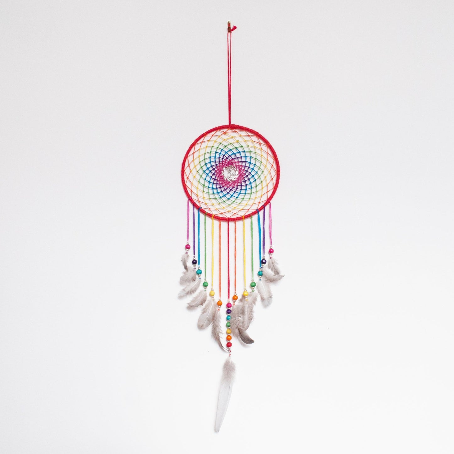 6" Rainbow Dreamcatcher with Silver Om Centre