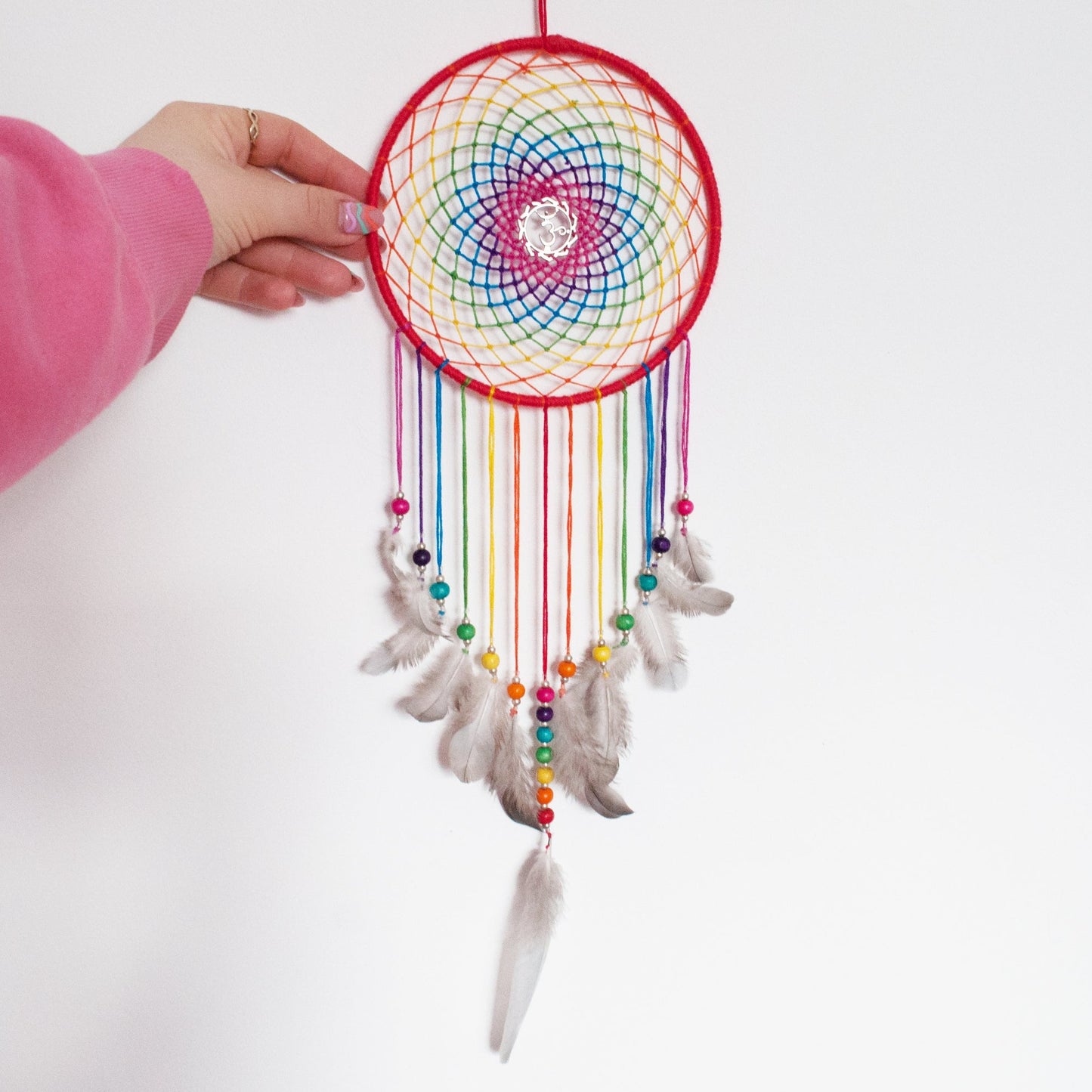 6" Rainbow Dreamcatcher with Silver Om Centre