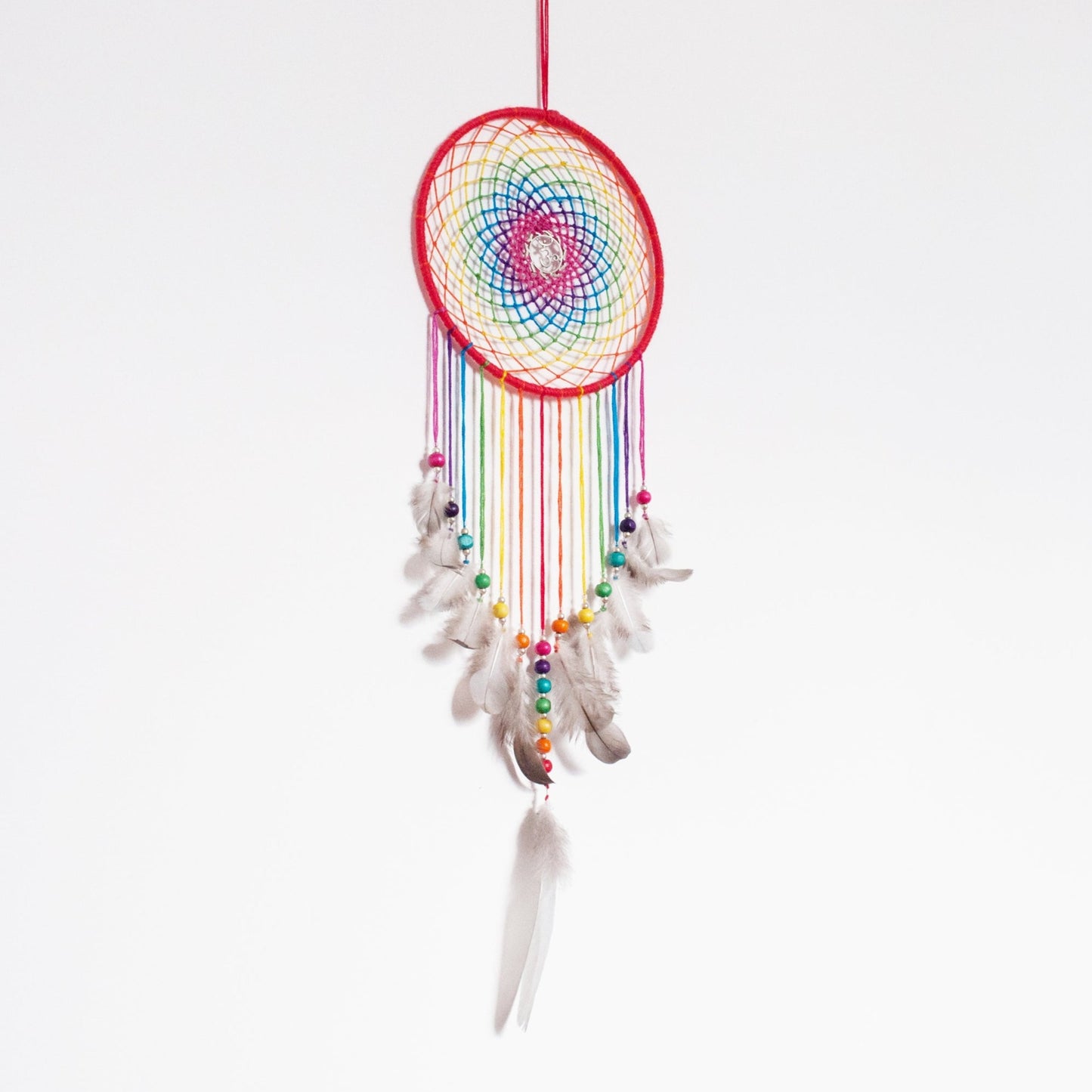 6" Rainbow Dreamcatcher with Silver Om Centre