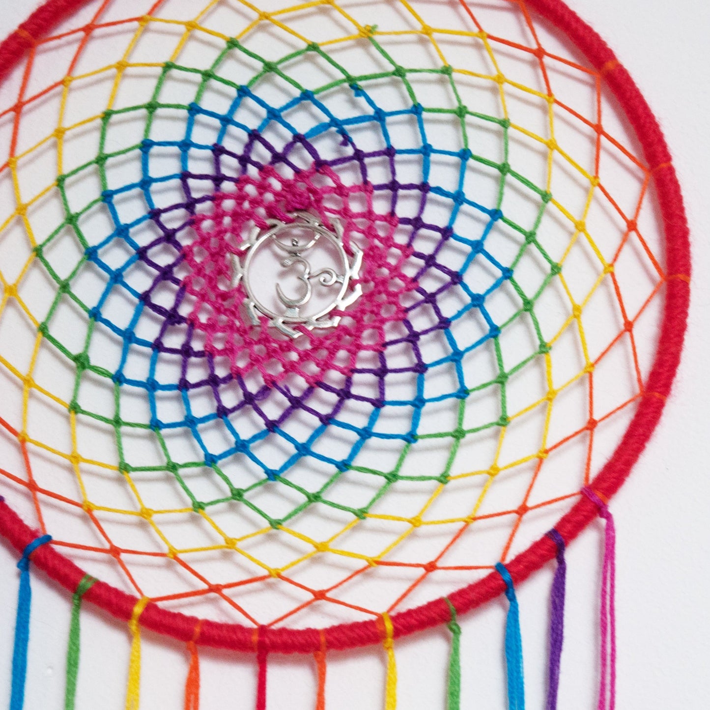 6" Rainbow Dreamcatcher with Silver Om Centre