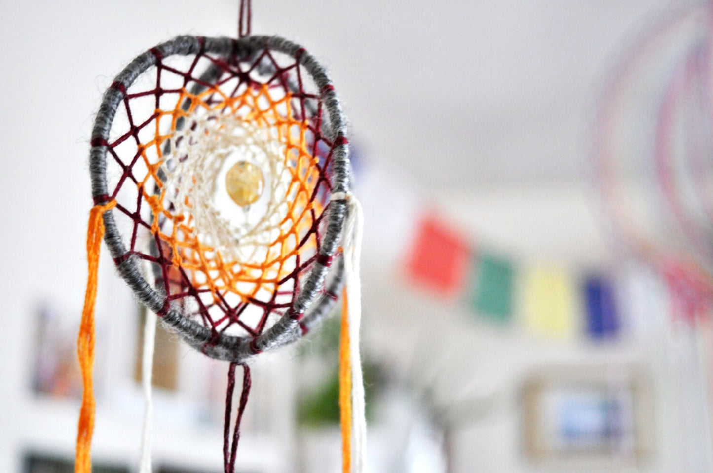 Mini 3D Dream Catcher / Small Citrine Crystal Mobile