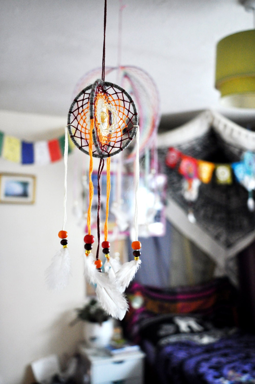 Mini 3D Dream Catcher / Small Citrine Crystal Mobile