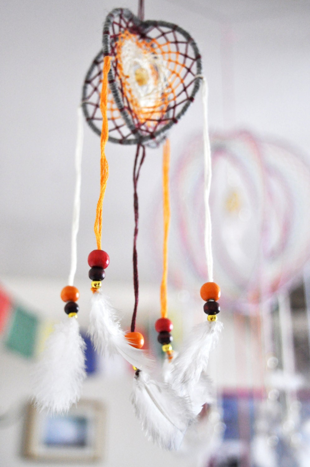 Mini 3D Dream Catcher / Small Citrine Crystal Mobile