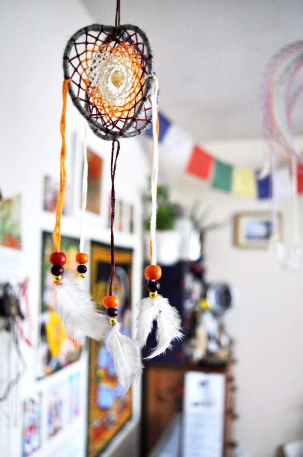 Mini 3D Dream Catcher / Small Citrine Crystal Mobile