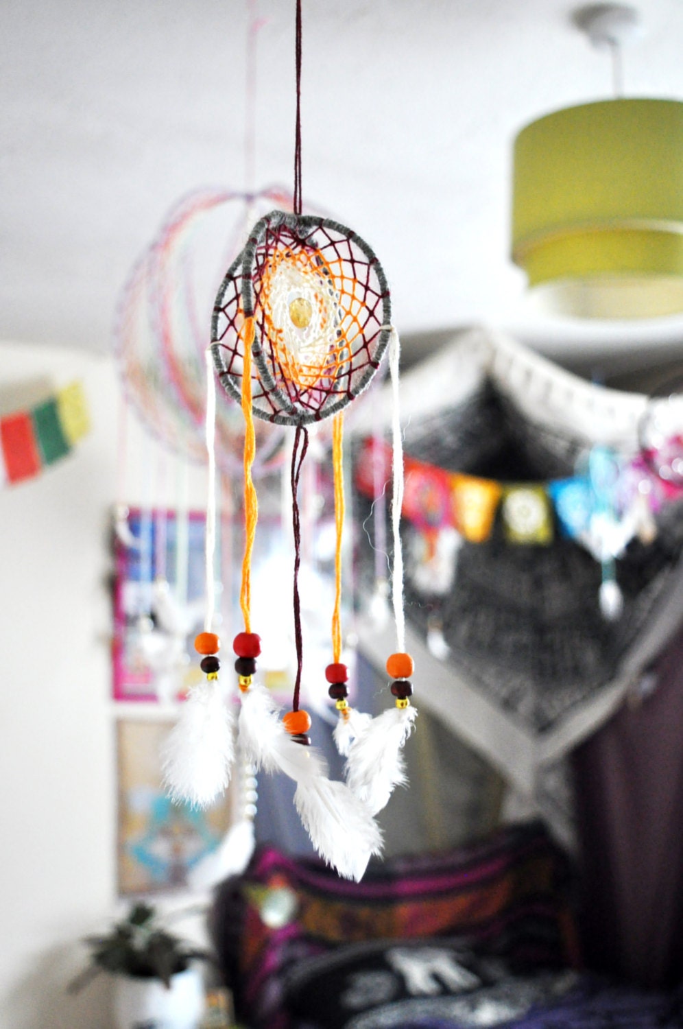 Mini 3D Dream Catcher / Small Citrine Crystal Mobile