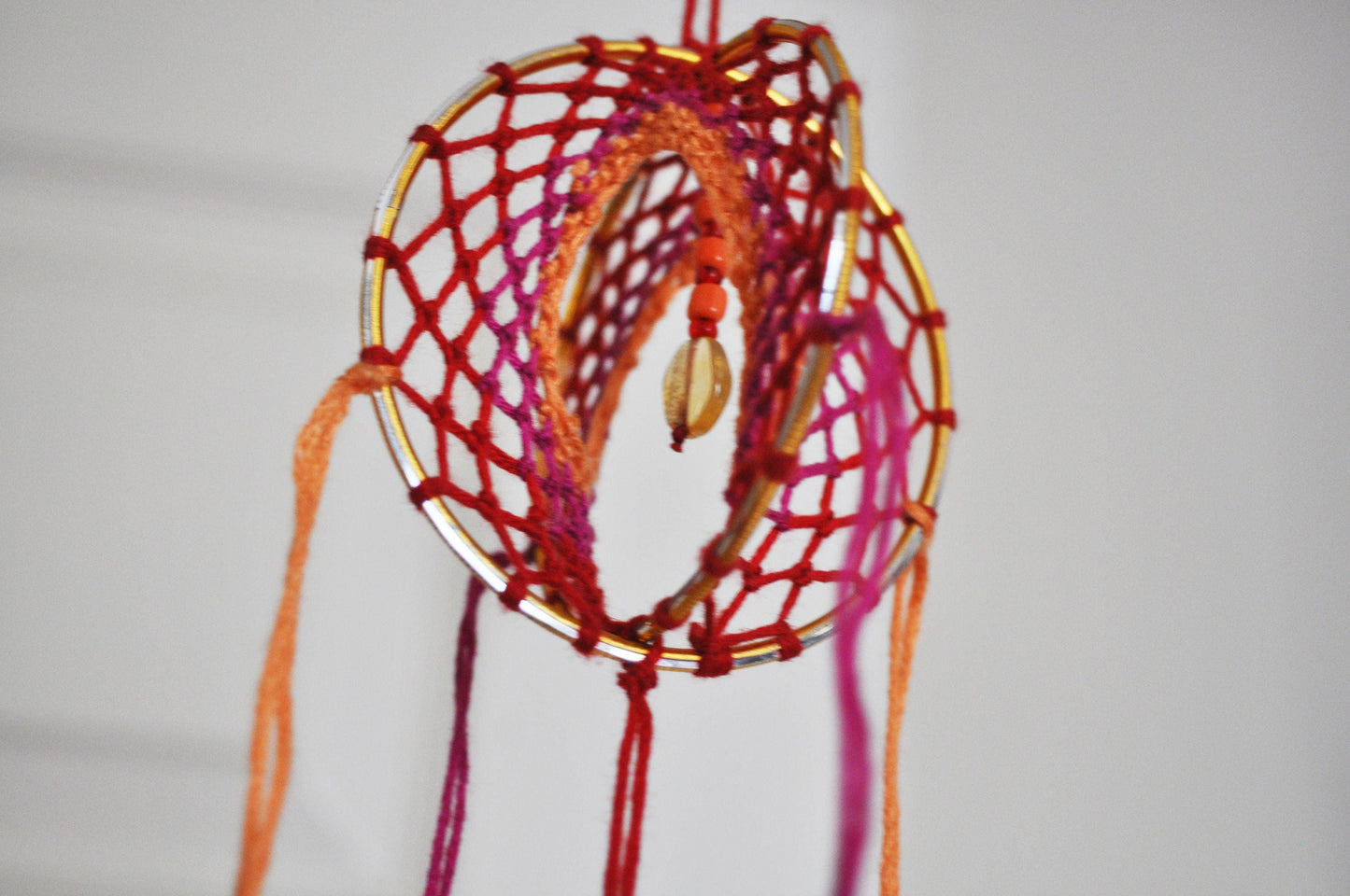 Mini 3D Dream Catcher / Small Citrine Dreamcatcher / Sun Crystal Mobile, Boho Decor, Spiritual Gift, Kids Room Decor / Red, Orange & Gold