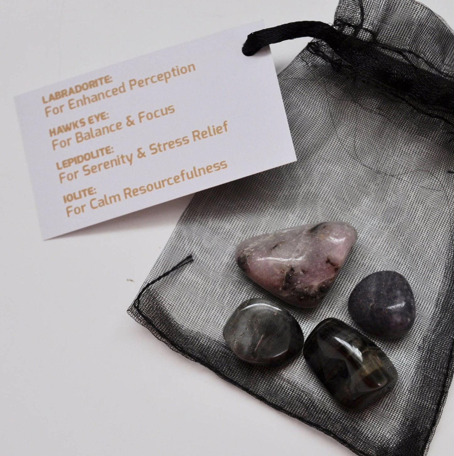 Study & Focus Crystal Set / Meditation Gemstone Set in Gift Bag with Tag