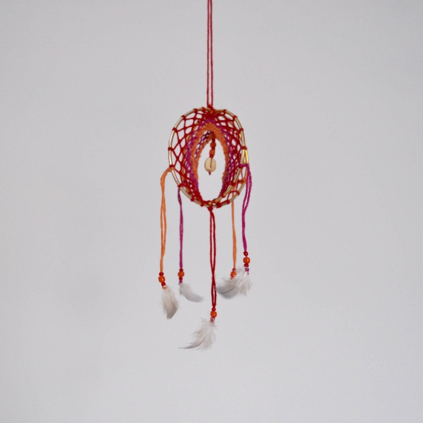 Mini 3D Dream Catcher / Small Citrine Dreamcatcher / Sun Crystal Mobile, Boho Decor, Spiritual Gift, Kids Room Decor / Red, Orange & Gold