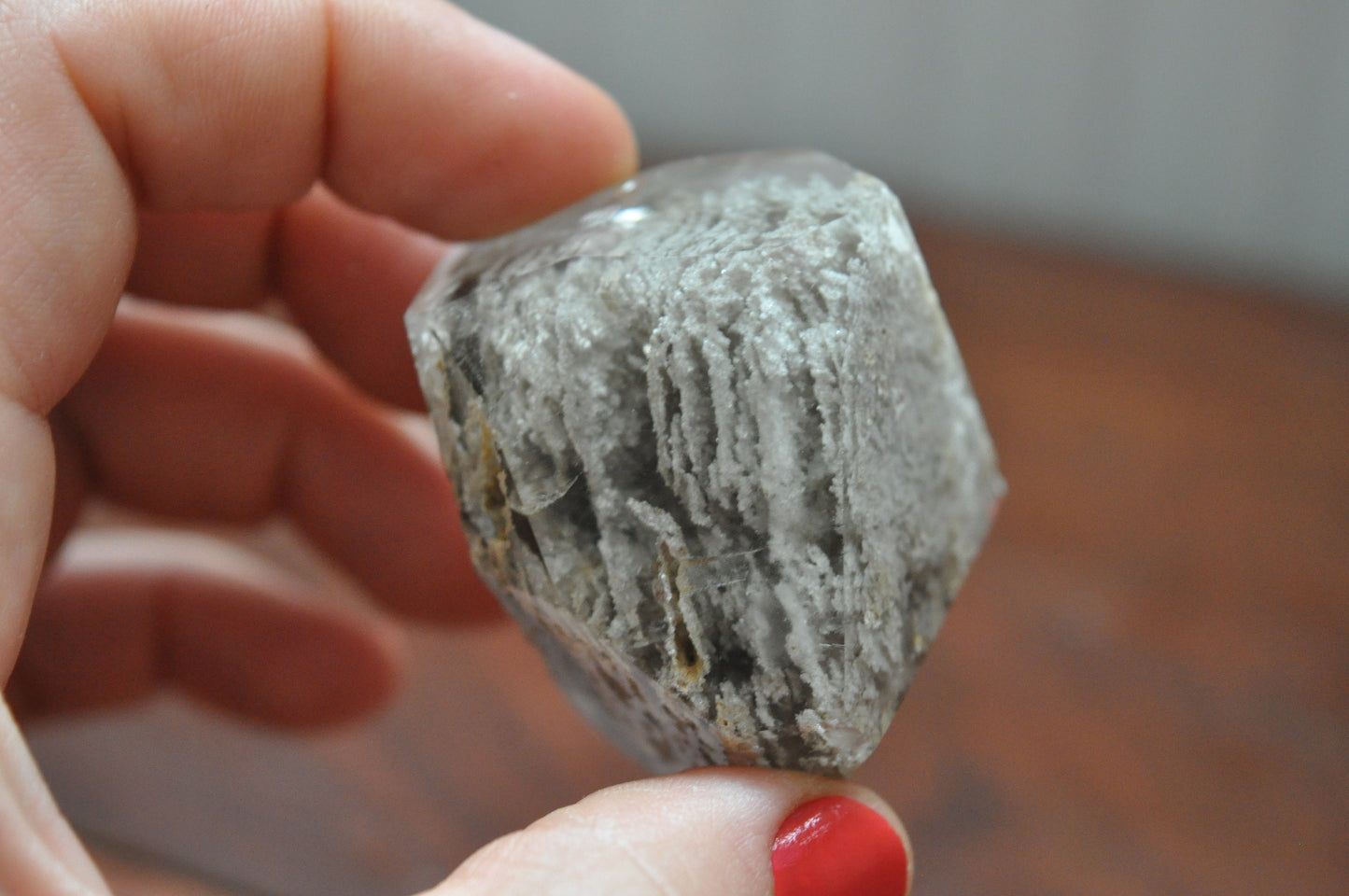 Natural Lodolite Chlorite Quartz Crystal Point, 52 grams