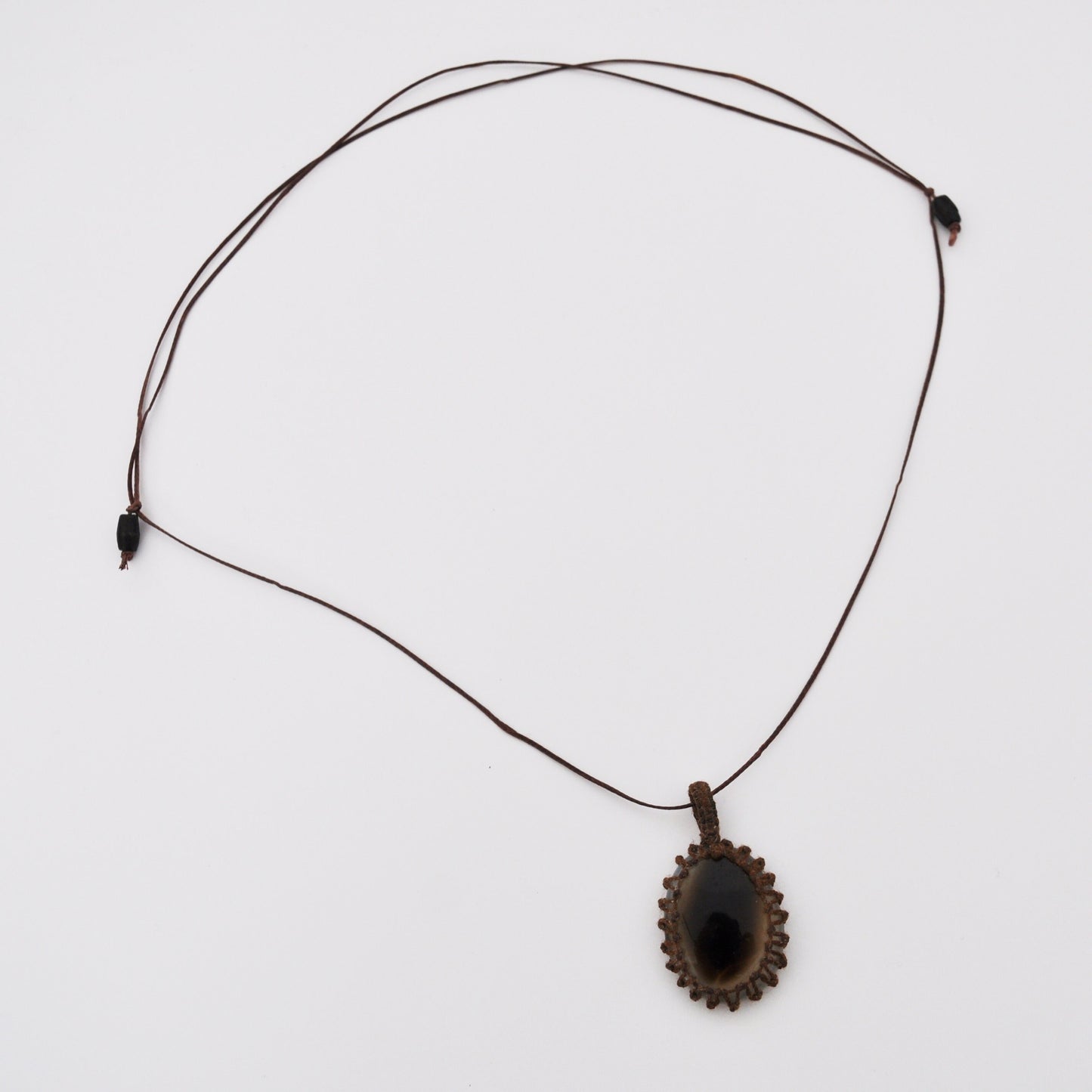 Brown Agate Macrame Wrap Chord Necklace / Knotted in Brown Cotton on Adjustable Length Chord