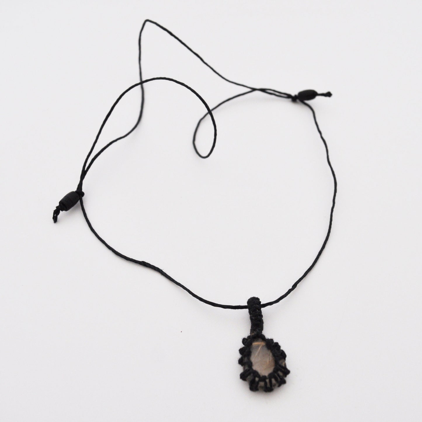 Rutilated Quartz Macrame Wrap Chord Necklace / Knotted in Black Cotton on Adjustable Length Chord