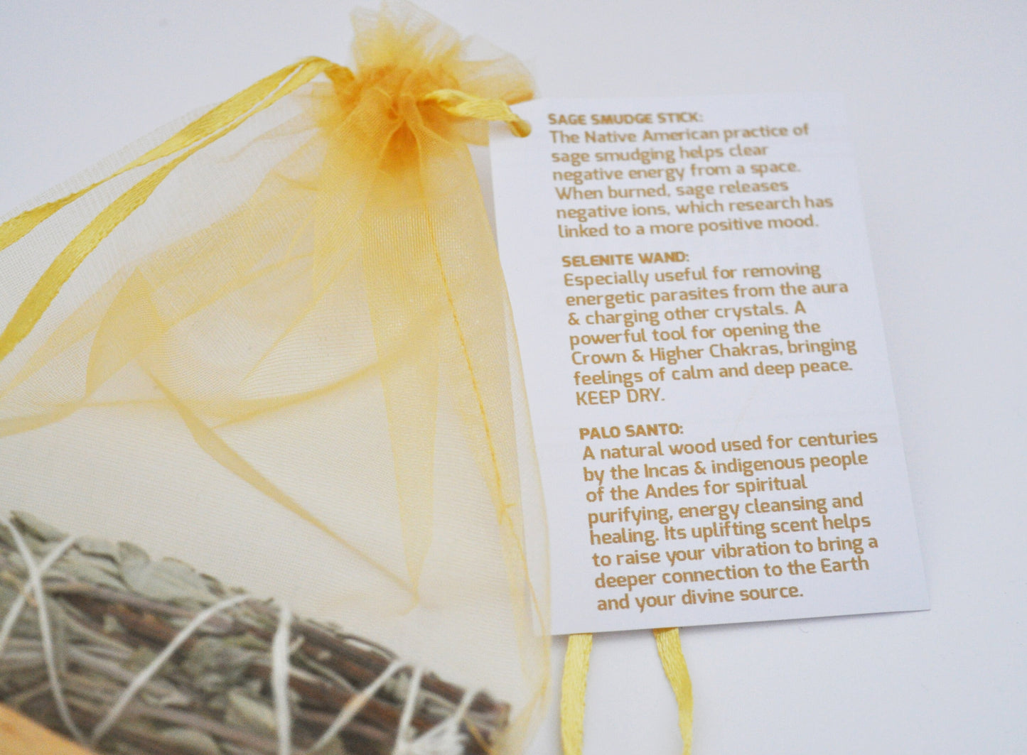 Energy Cleansing Kit / Sage Smudge Stick, Palo Santo, Selenite Wand