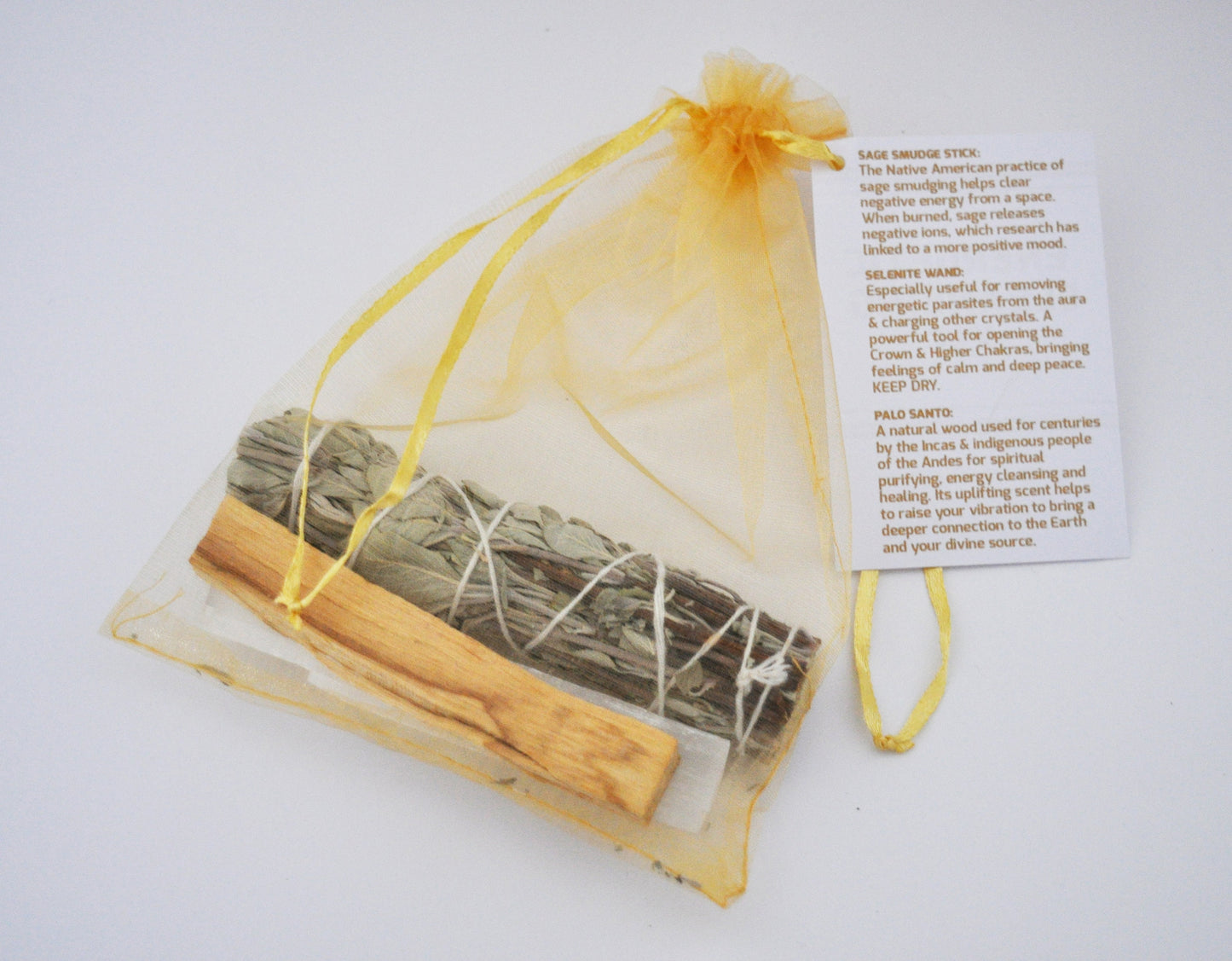 Energy Cleansing Kit / Sage Smudge Stick, Palo Santo, Selenite Wand