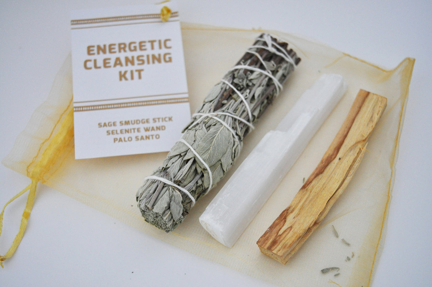 Energy Cleansing Kit / Sage Smudge Stick, Palo Santo, Selenite Wand