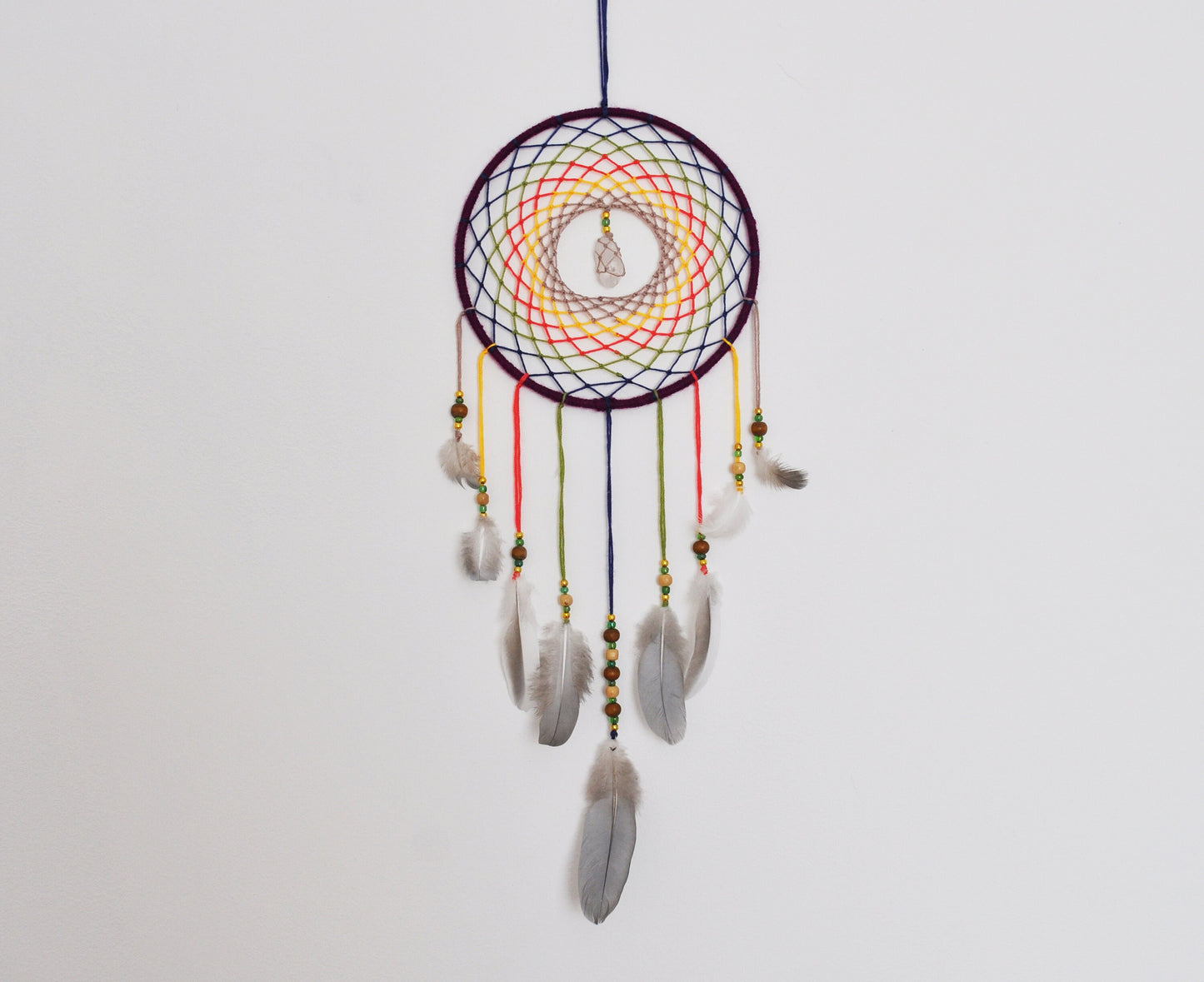 6" Clear Quartz Multicolour Dreamcatcher Wall Hanging