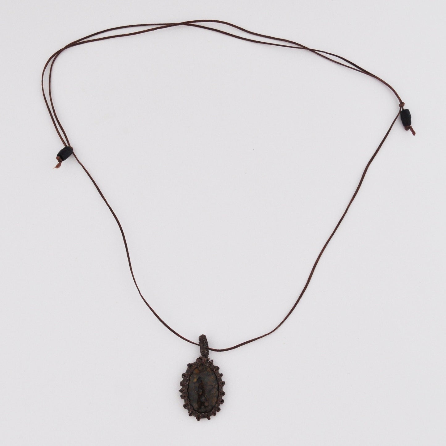 Brecciated Jasper Macrame Wrap Chord Necklace / Knotted in Brown Cotton on Adjustable Length Chord