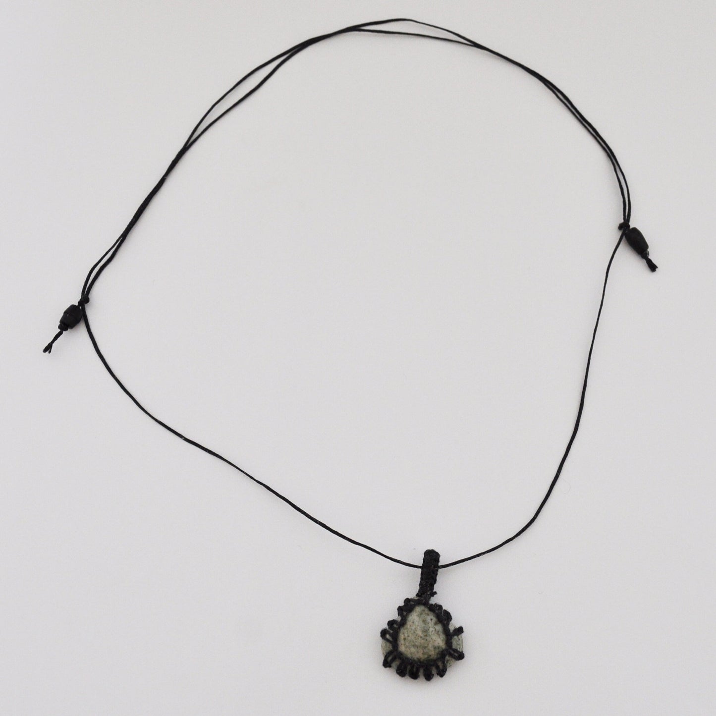 Kiwi Jasper Macrame Wrap Chord Necklace / Knotted in Black Cotton on Adjustable Length Chord
