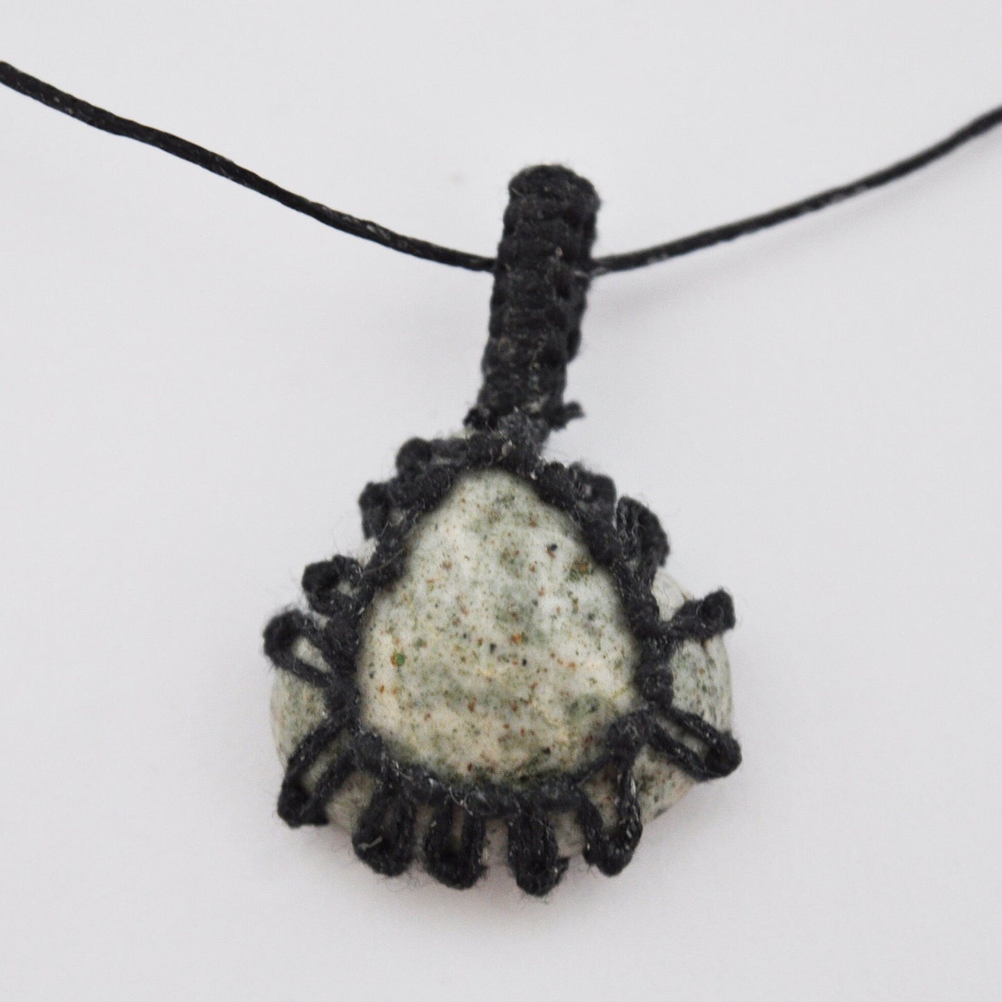 Kiwi Jasper Macrame Wrap Chord Necklace / Knotted in Black Cotton on Adjustable Length Chord