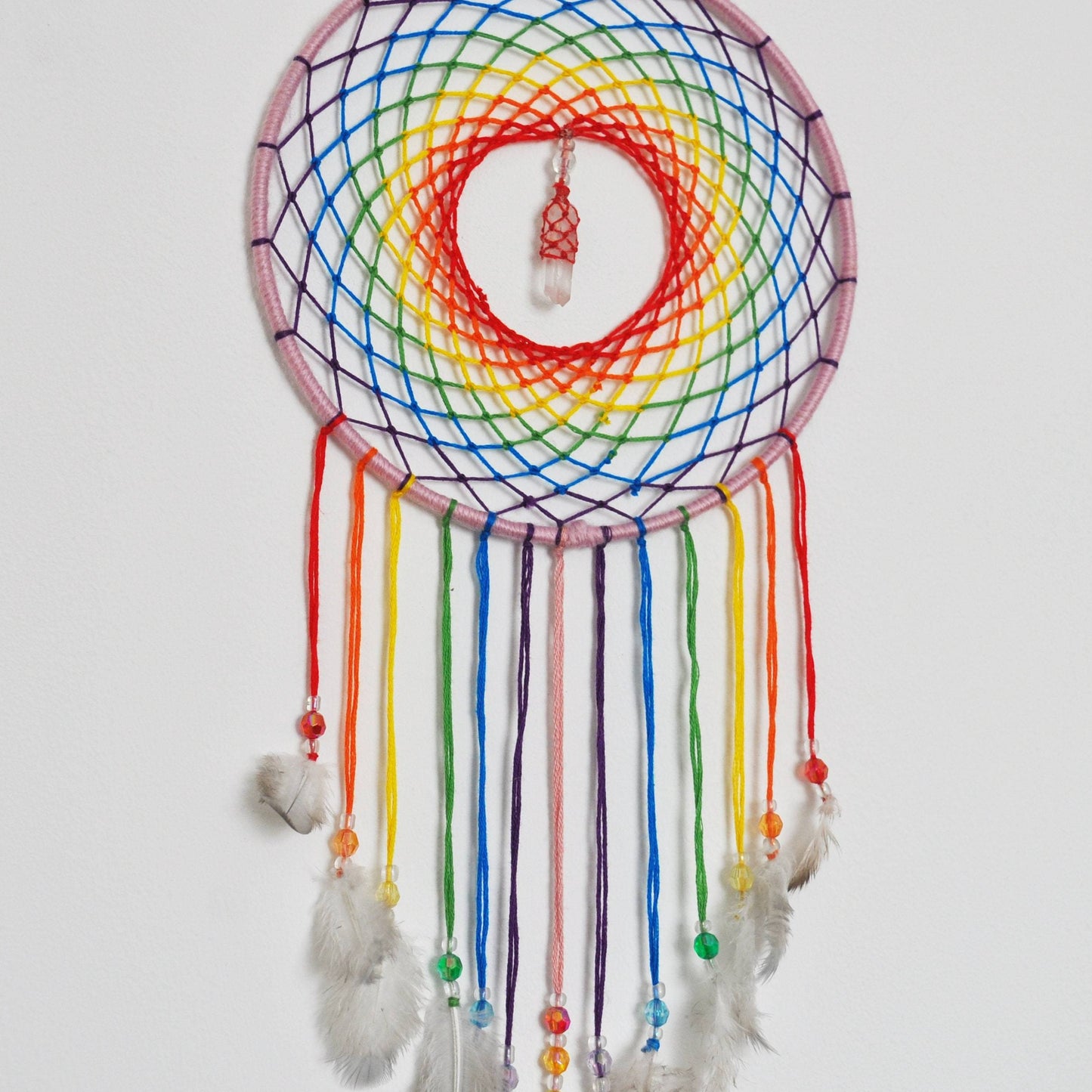 6" Rainbow Dreamcatcher with Clear Quartz Point Centre